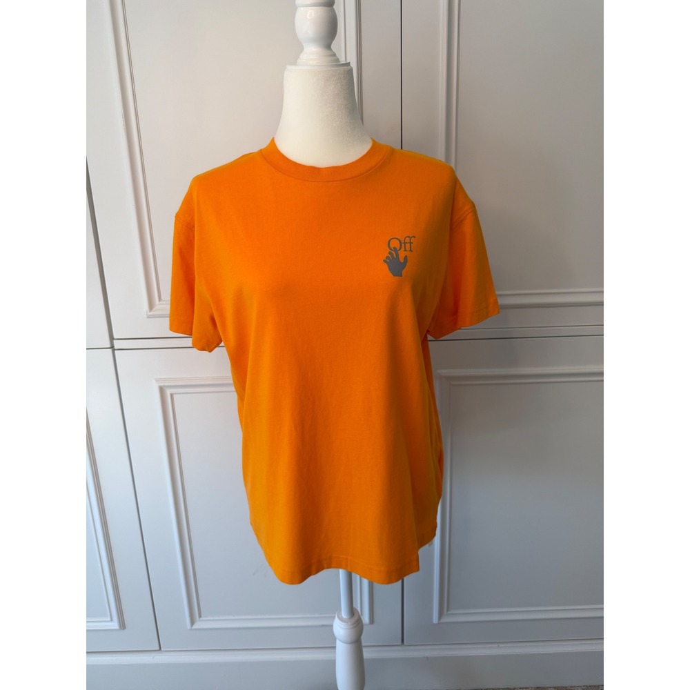 Off-White Graphic T-Shirt Women XS Orange Excellent Ikat Arrow Logo Tee